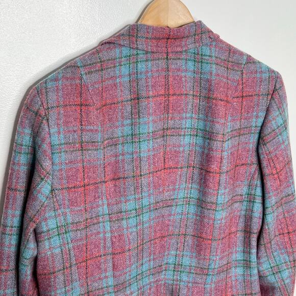 Talbots Womens Wool Blazer Jacket 12 Pink Blue Plaid Button Front Pockets Office - Picture 9 of 11